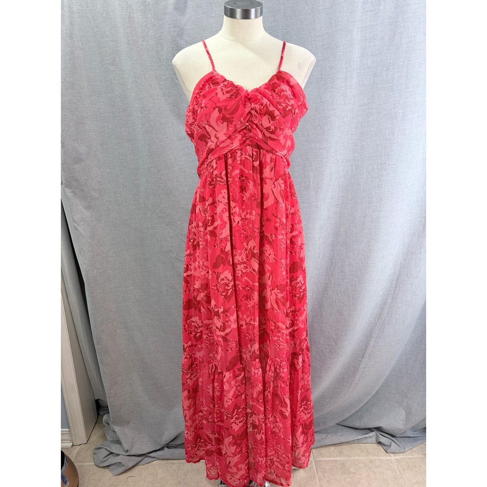 NWT Petal + Pup Pink Floral Ruched Maxi Dress Smocked Back Sleeveless Size L